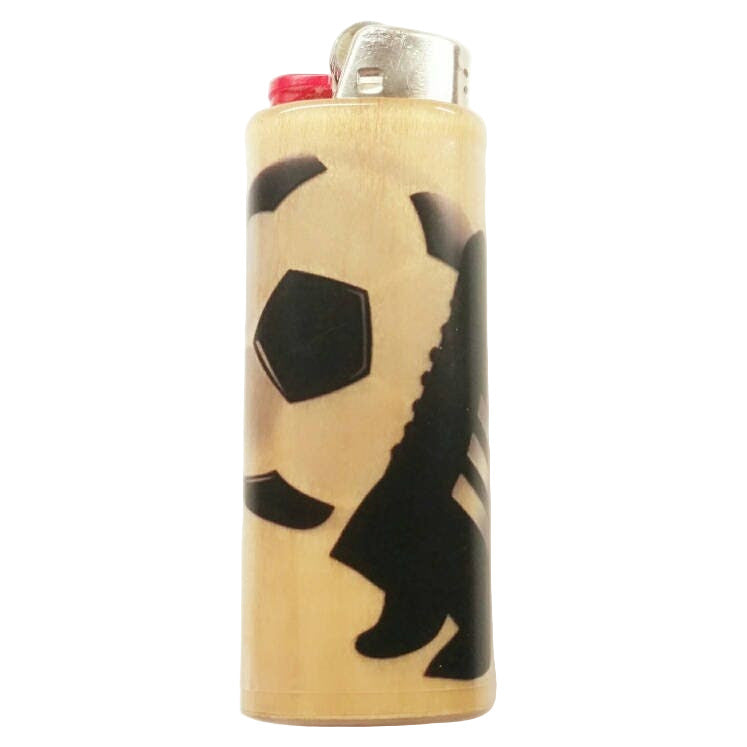 Soccer ball lighter case on a white background