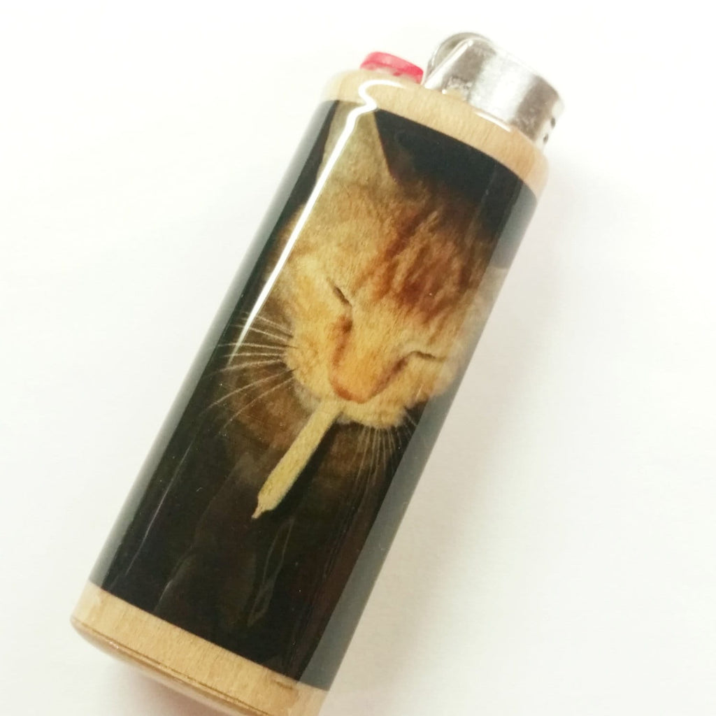 Funny Cat Smoking Joint Stoner Cat Fits Bic Lighters Case Holder Sleeve Cover