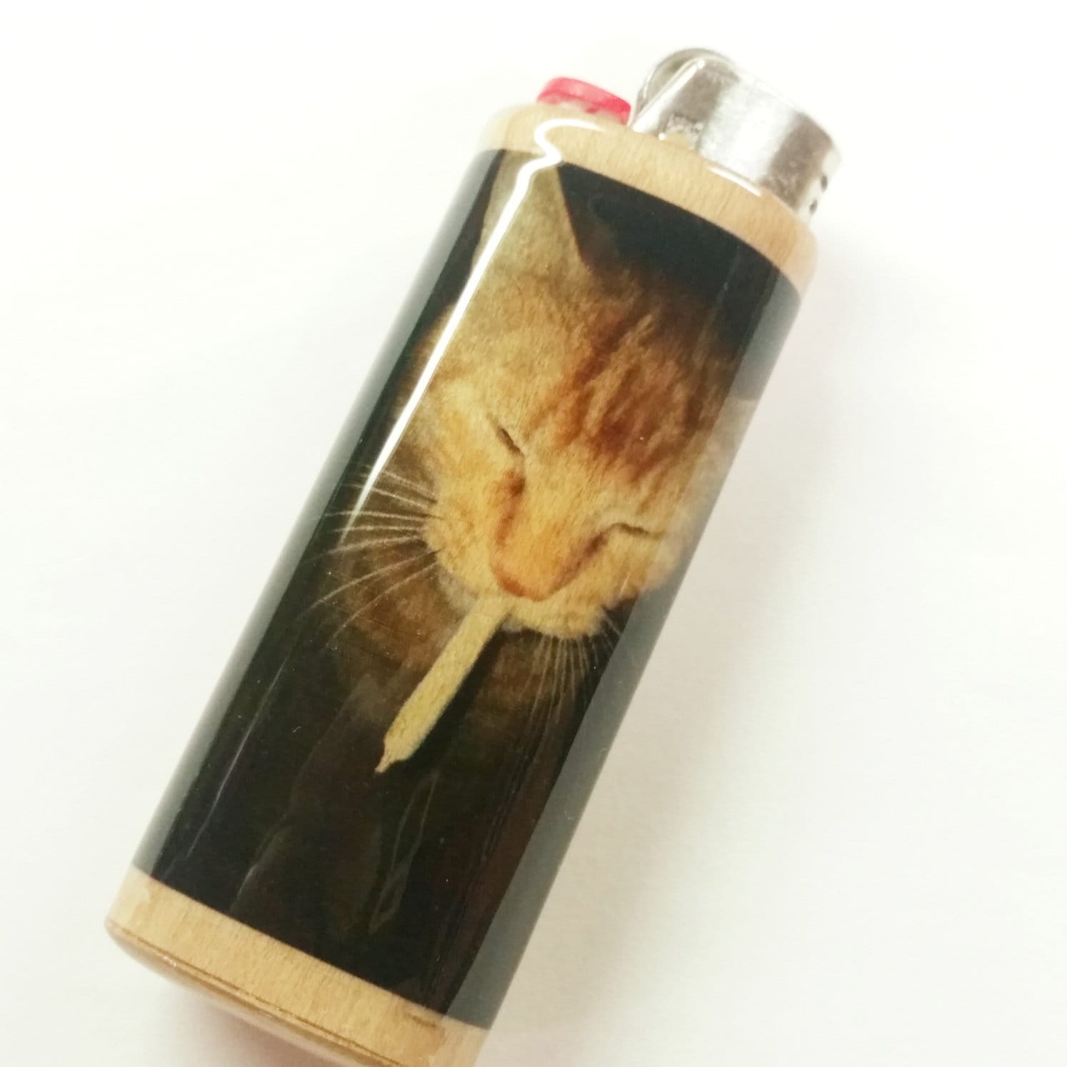 Funny Cat Smoking Joint Stoner Cat Fits Bic Lighters Case Holder Sleeve Cover
