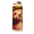 Lighter with a dog wearing a Rasta hat and smoking a joint design on a white background