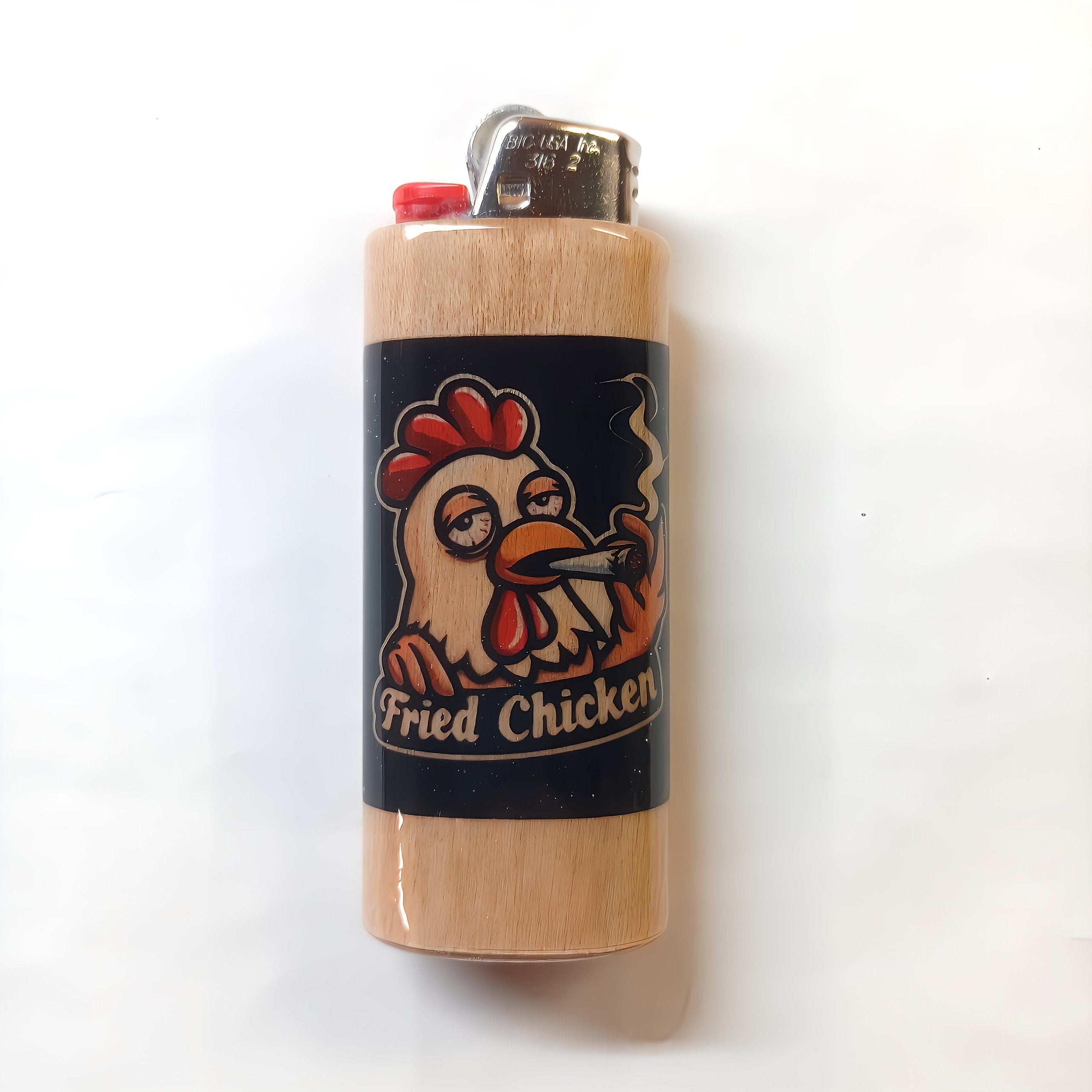 Fried Chicken Smoking Joint Fits Bic Lighters Wood Holder Cover Sleeve Case