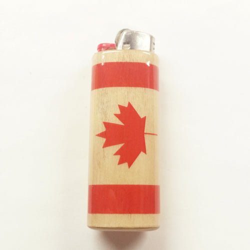 Lighter with a red maple leaf design Canadian Flag on a beige background
