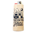 Lighter with a camper design and text on a white background