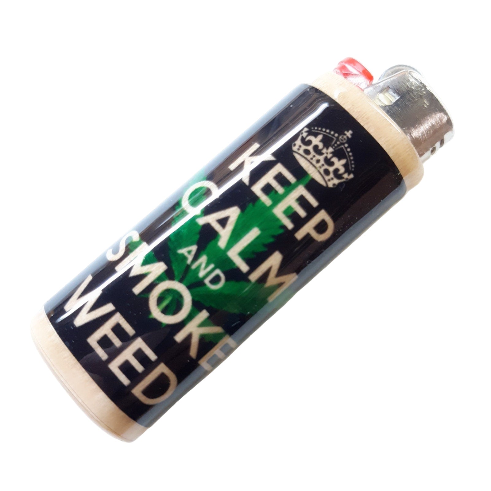 Lighter with 'Keep Calm and Smoke Weed' text on a white background