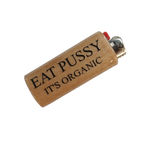 Funny Adult Wooden Lighter Case – “Eat Pussy It’s Organic” Fits Bic Lighters Sleeve Cover Holder