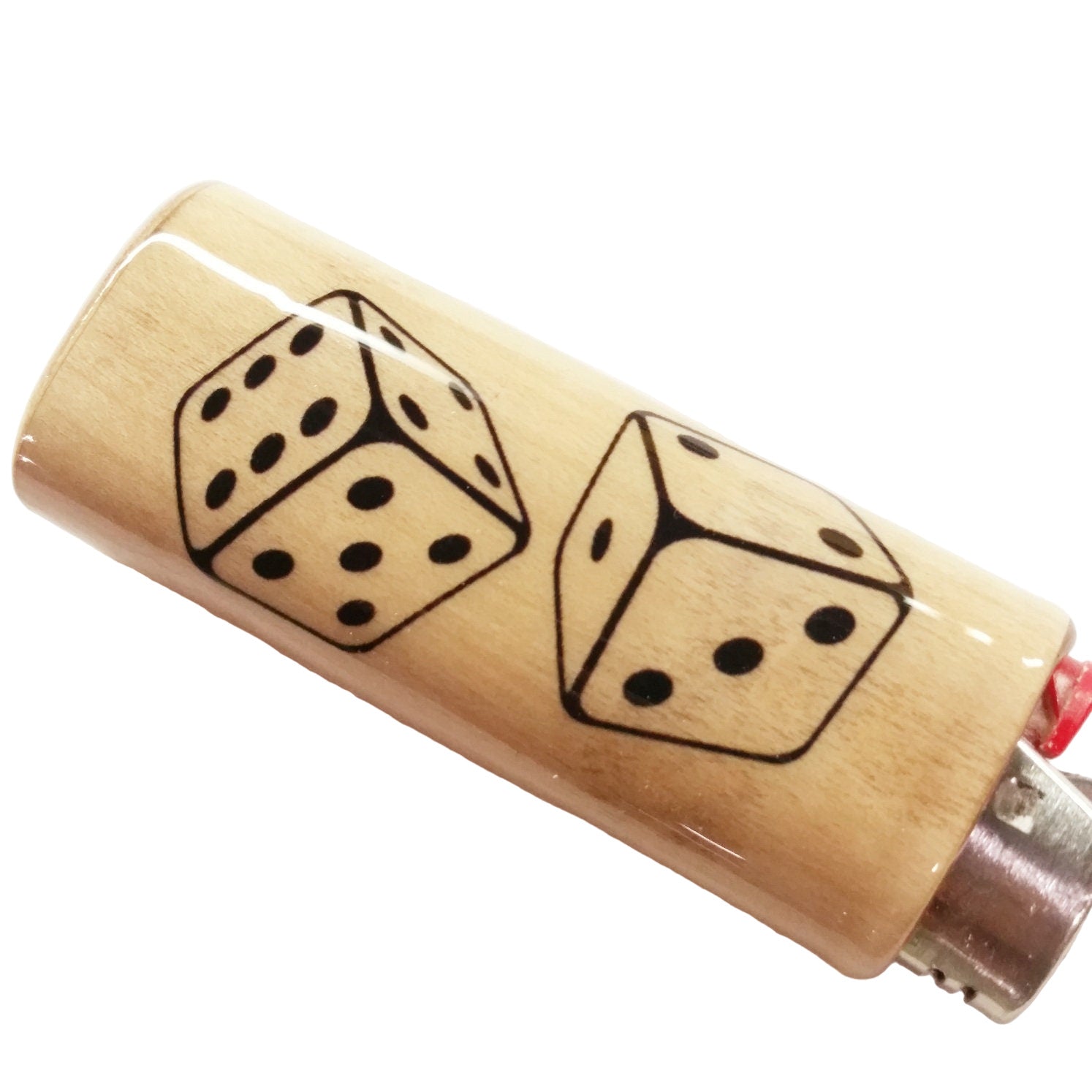 Lighter with dice design on a white background