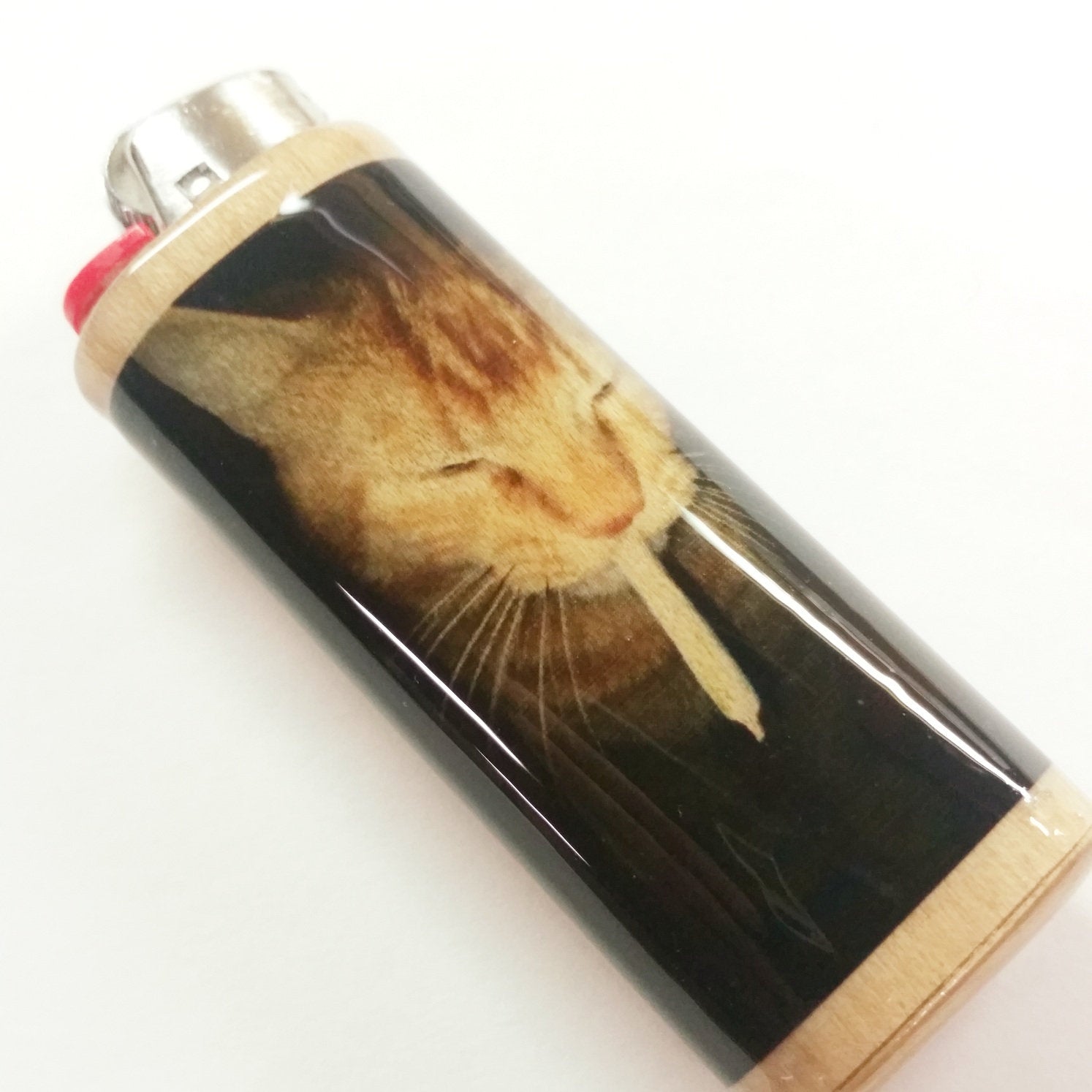 Funny Cat Smoking Joint Stoner Cat Fits Bic Lighters Case Holder Sleeve Cover