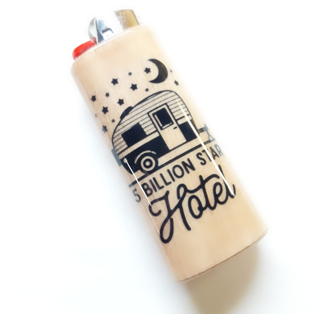Lighter with '5 Billion Stars Hotel' design on a white background