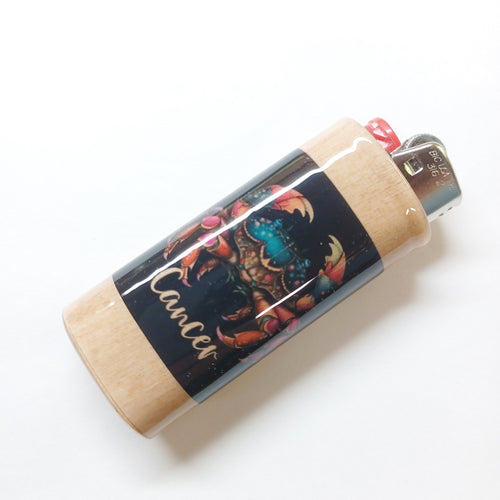 Lighter with a colorful design and 'Cancer' text on a white background