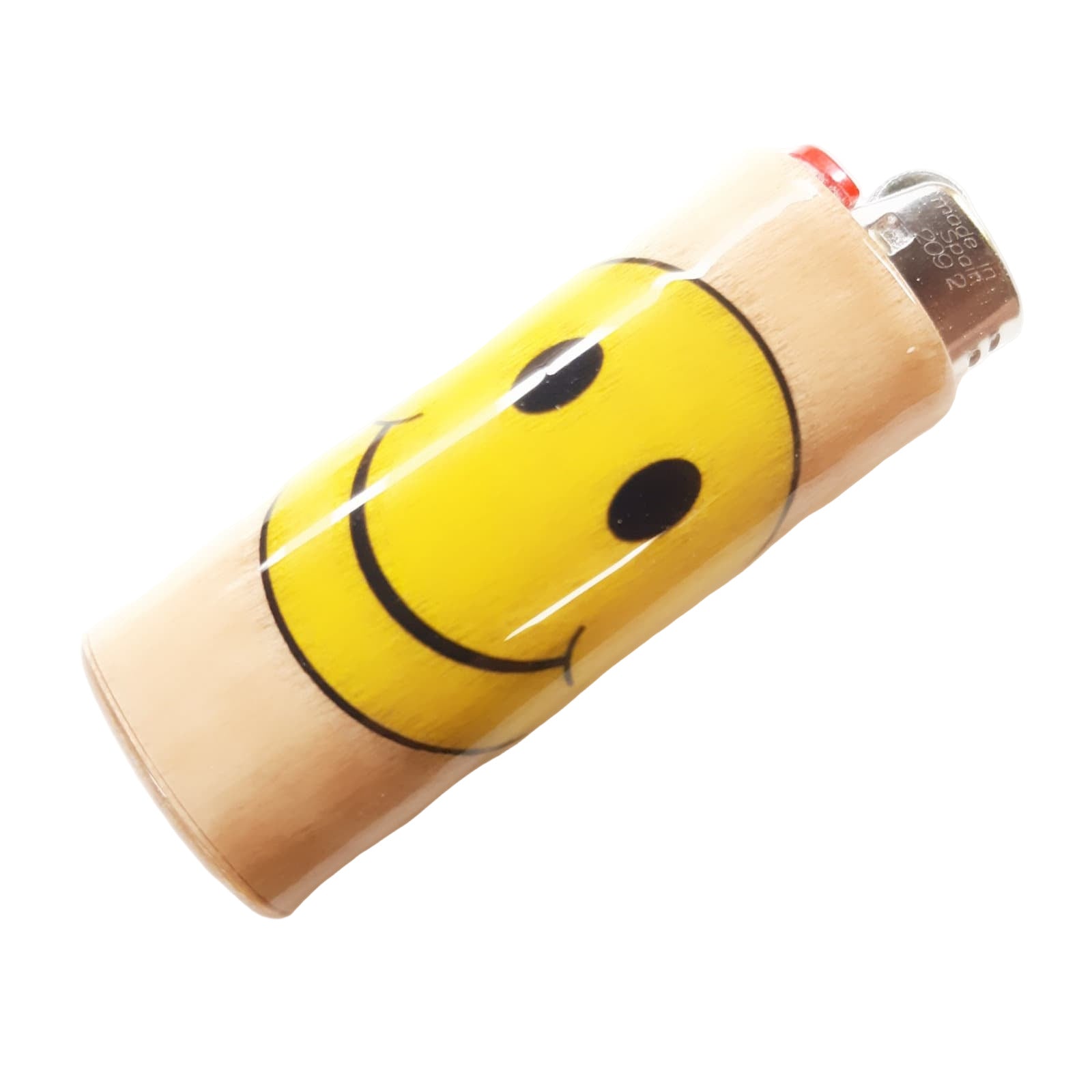 Lighter with a smiley face design on a white background