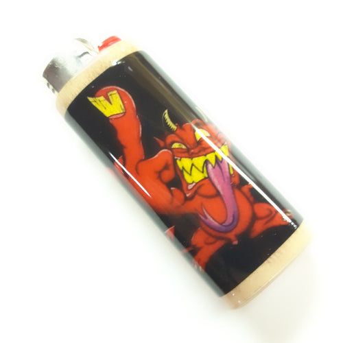 Lighter with a cartoon devil design on a white background