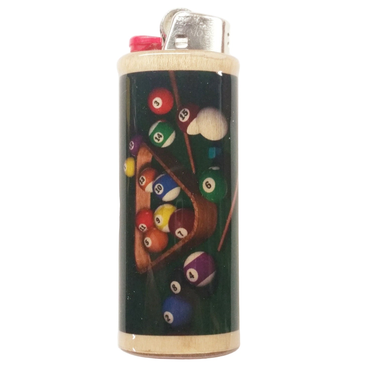 Lighter with pool ball design on a white background