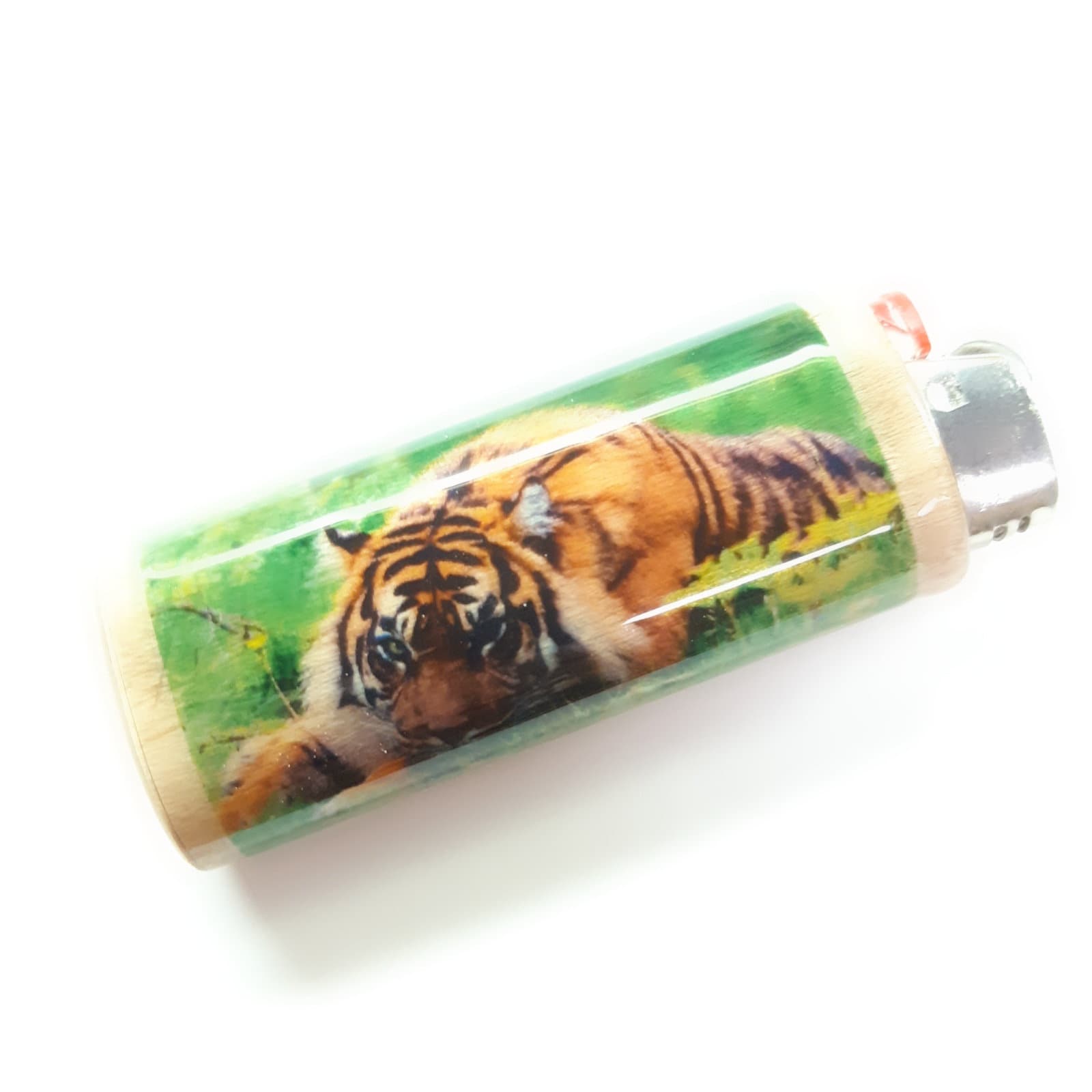 Tiger Fits Bic Lighters Wood Holder Cover Sleeve Case