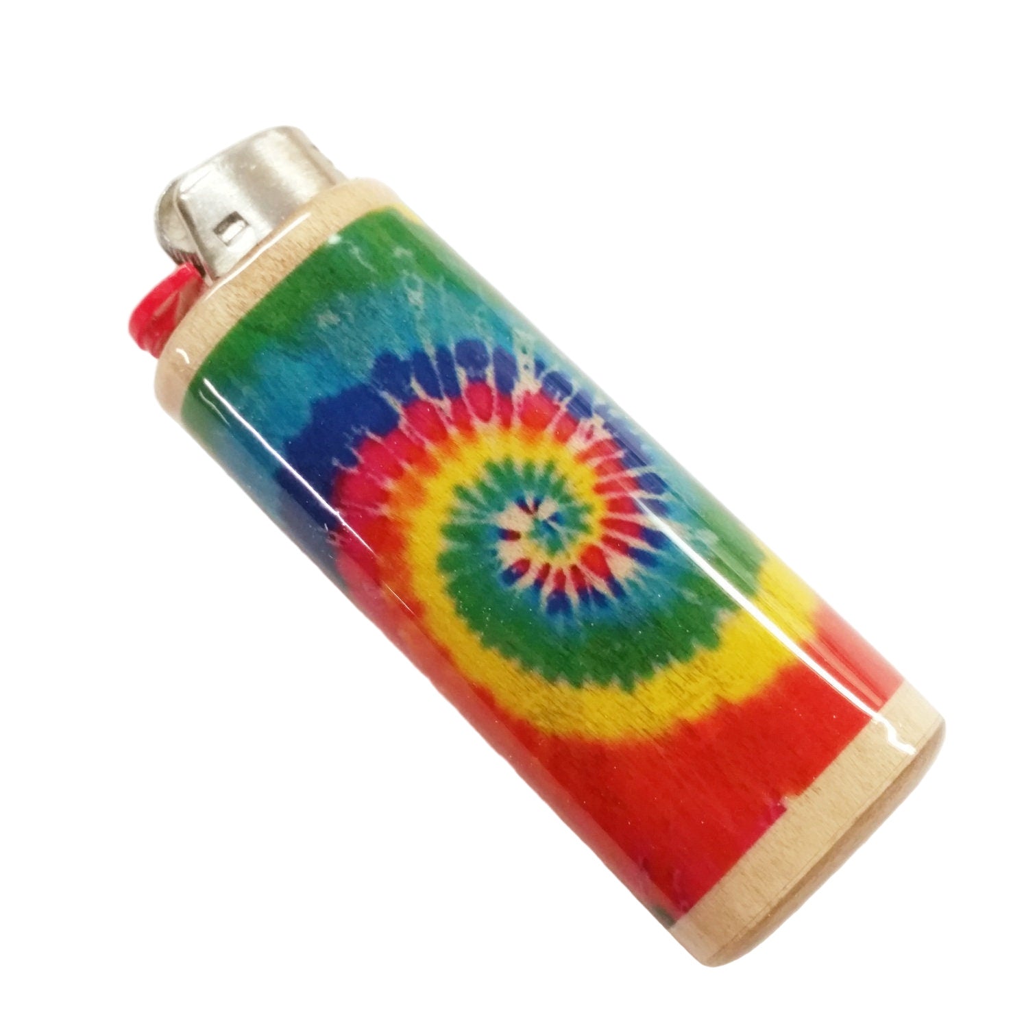 Tie-dye patterned lighter on a white background