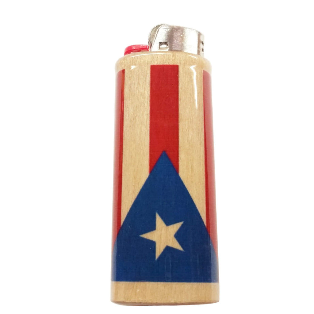 Lighter with a design resembling the Puerto Rican flag on a white background