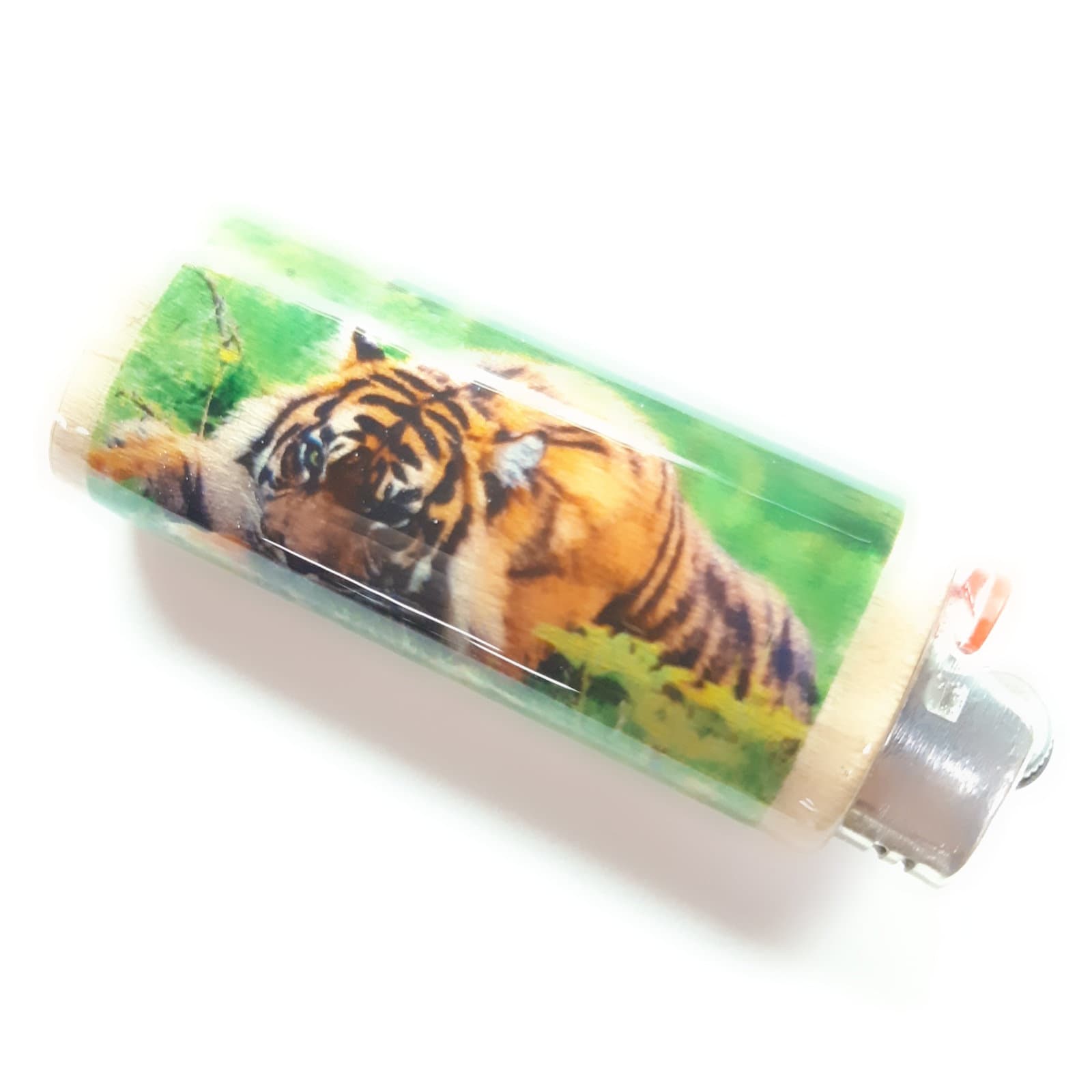 Tiger Fits Bic Lighters Wood Holder Cover Sleeve Case