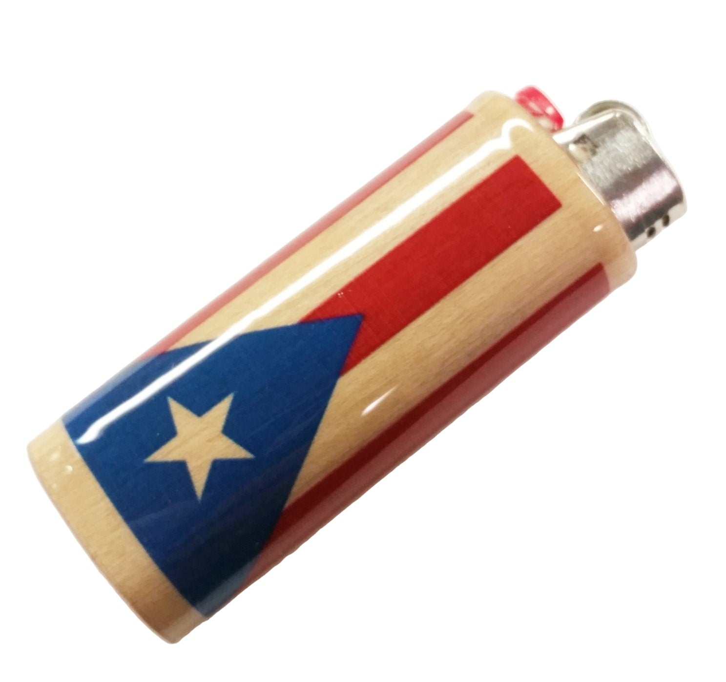 Lighter with a design resembling the Texas flag on a white background