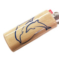 Wooden lighter with dolphins on a white background