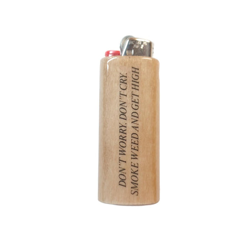 Wooden lighter with text on a white background