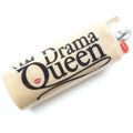 Lighter with 'Drama Queen' text and a red lip print on a white background