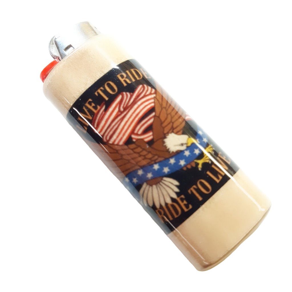 Lighter with eagle and flag design on a white background