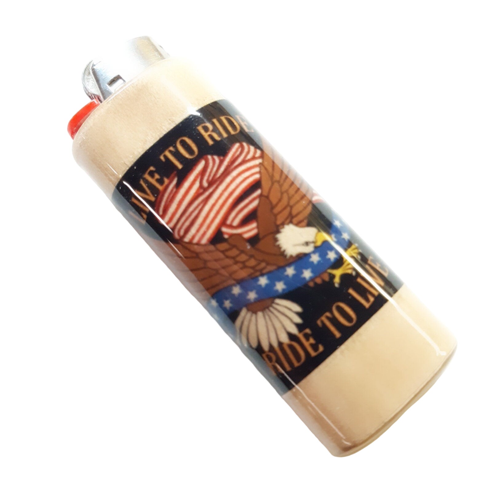 Lighter with eagle and flag design on a white background