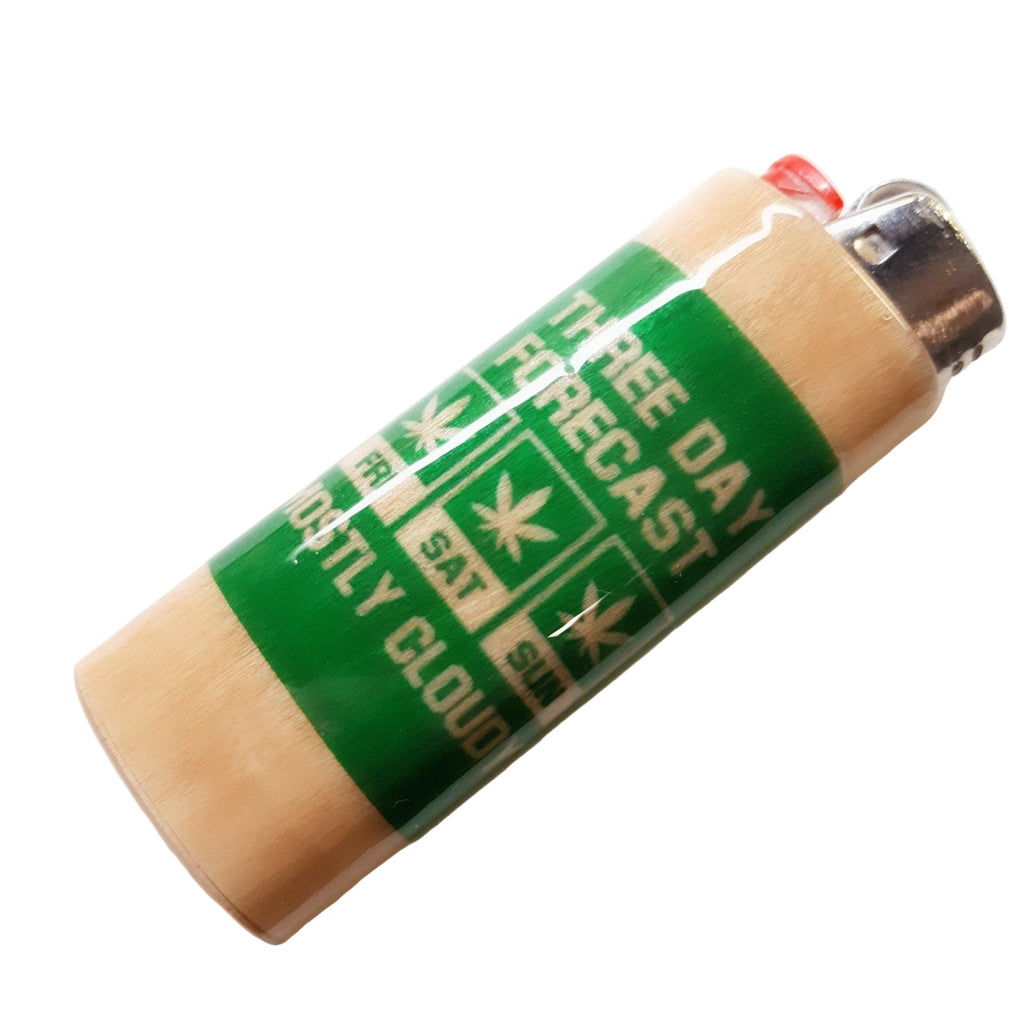 Lighter with green label on a white background