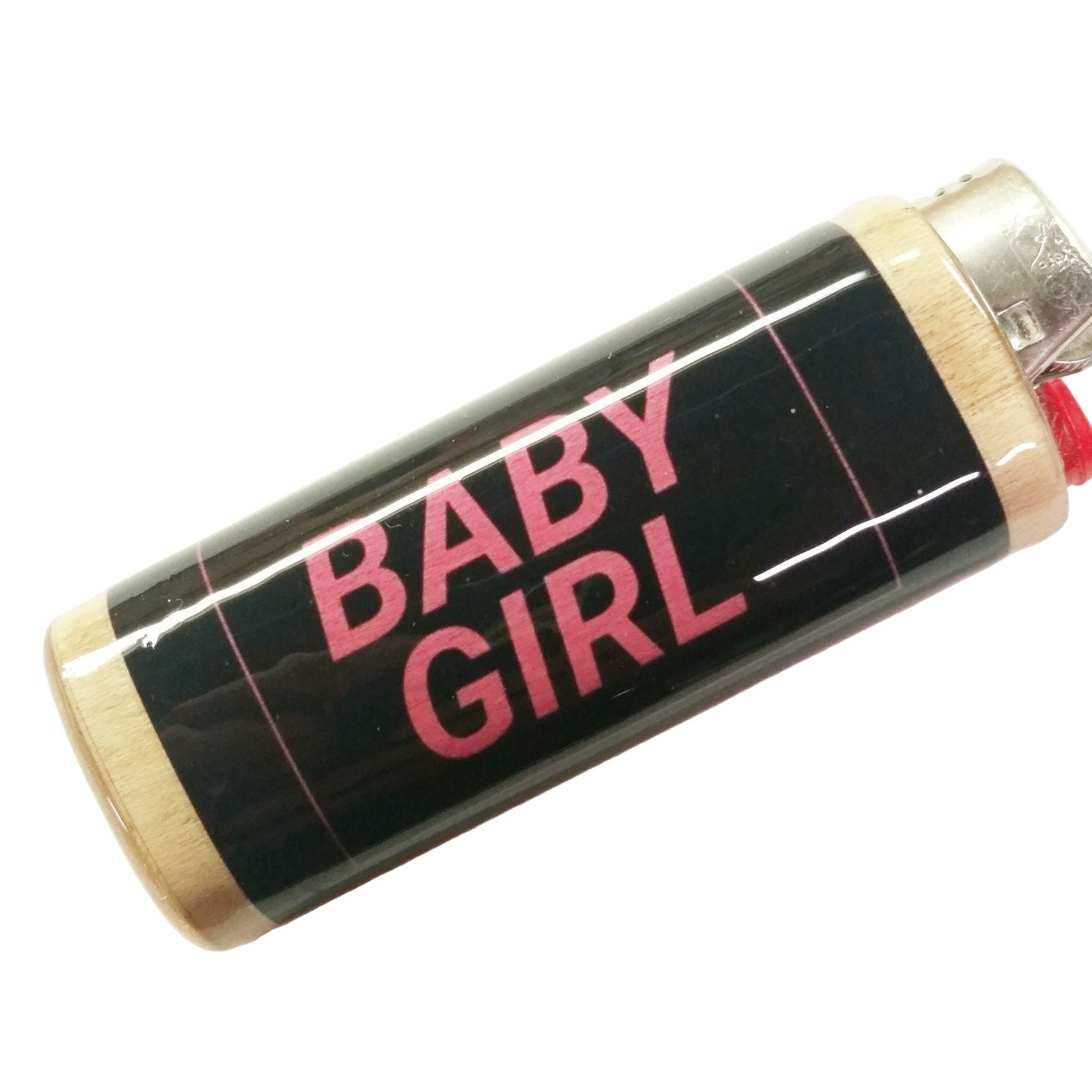 Lighter with 'BABY GIRL' text on a white background