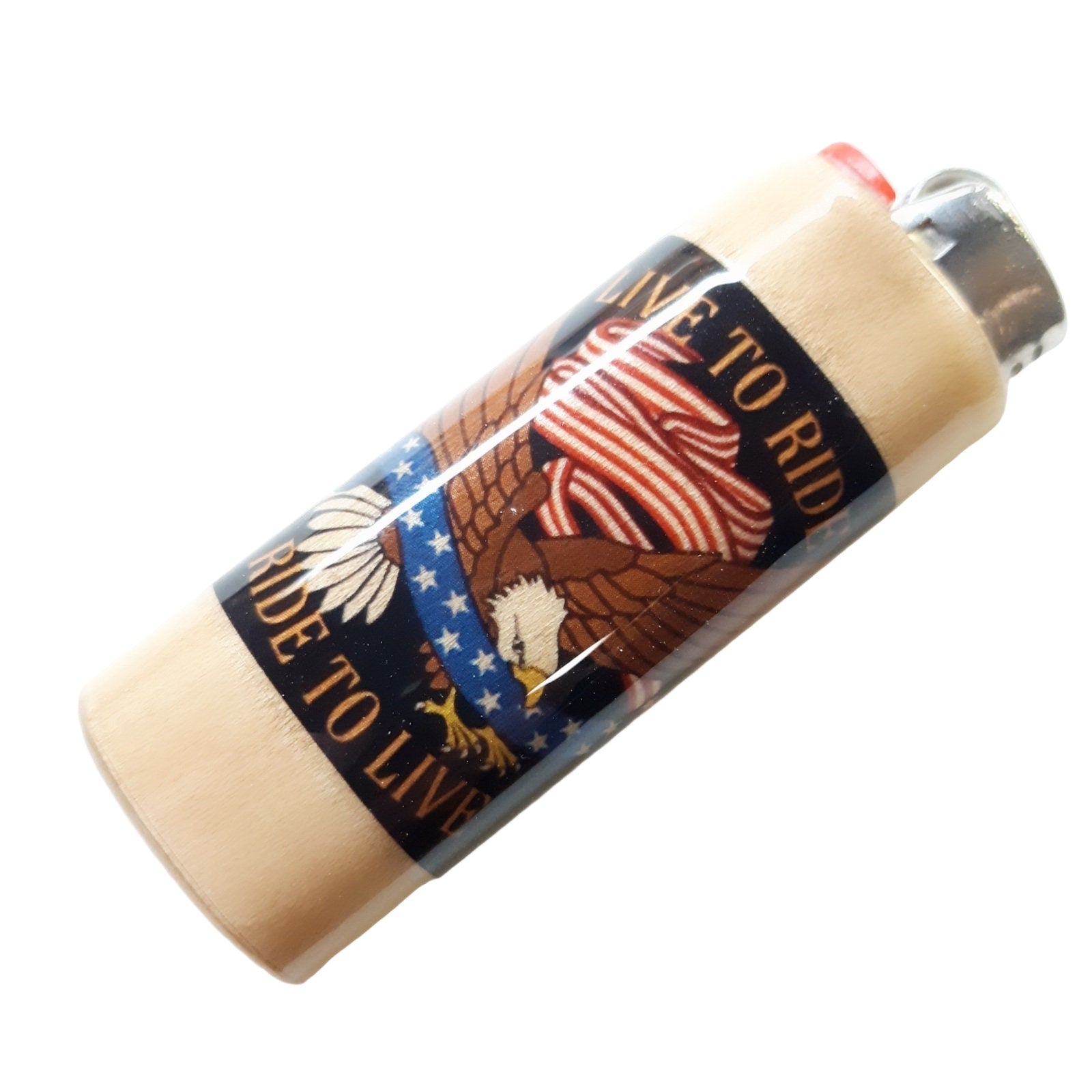 Lighter with American flag and eagle design on a white background