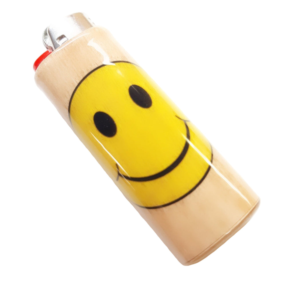 Lighter with a smiley face design on a white background