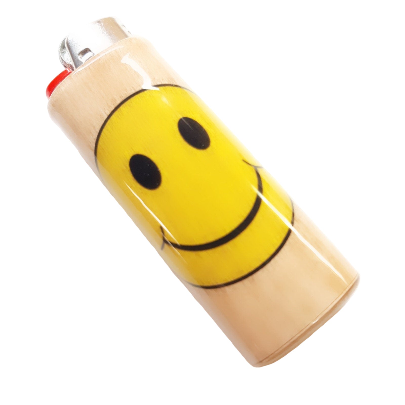 Lighter with a smiley face design on a white background