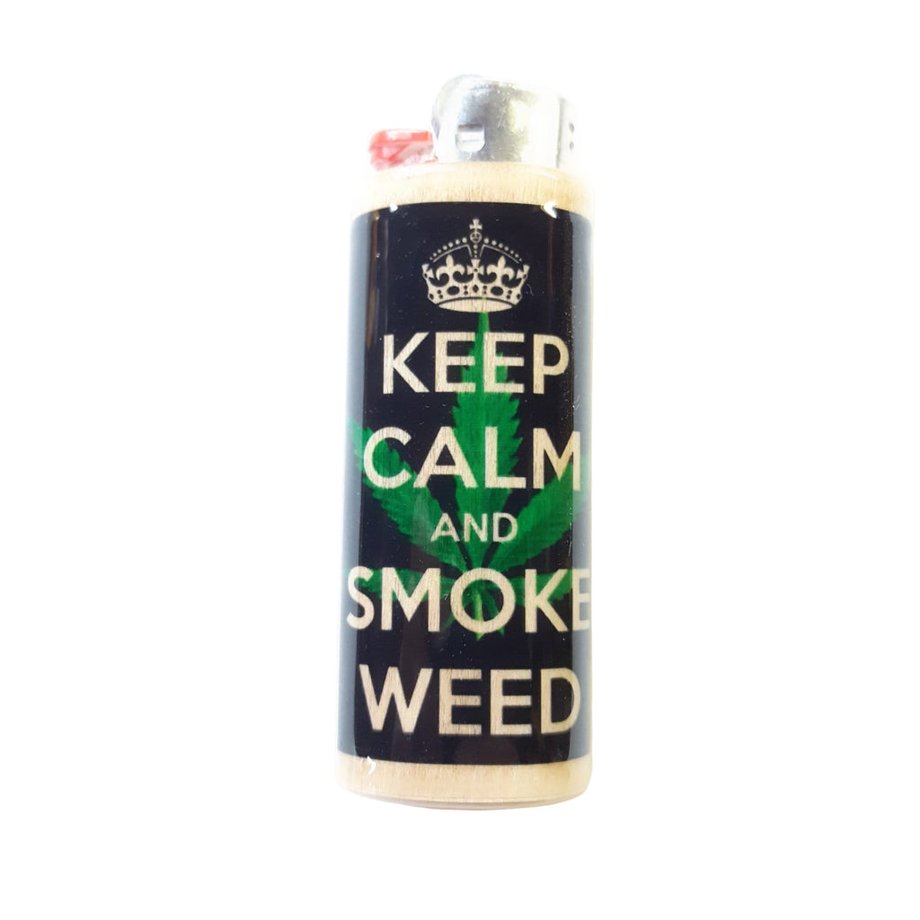 Lighter with 'Keep Calm and Smoke Weed' design on a white background