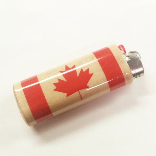 Lighter with a design of the Canadian flag on a white background