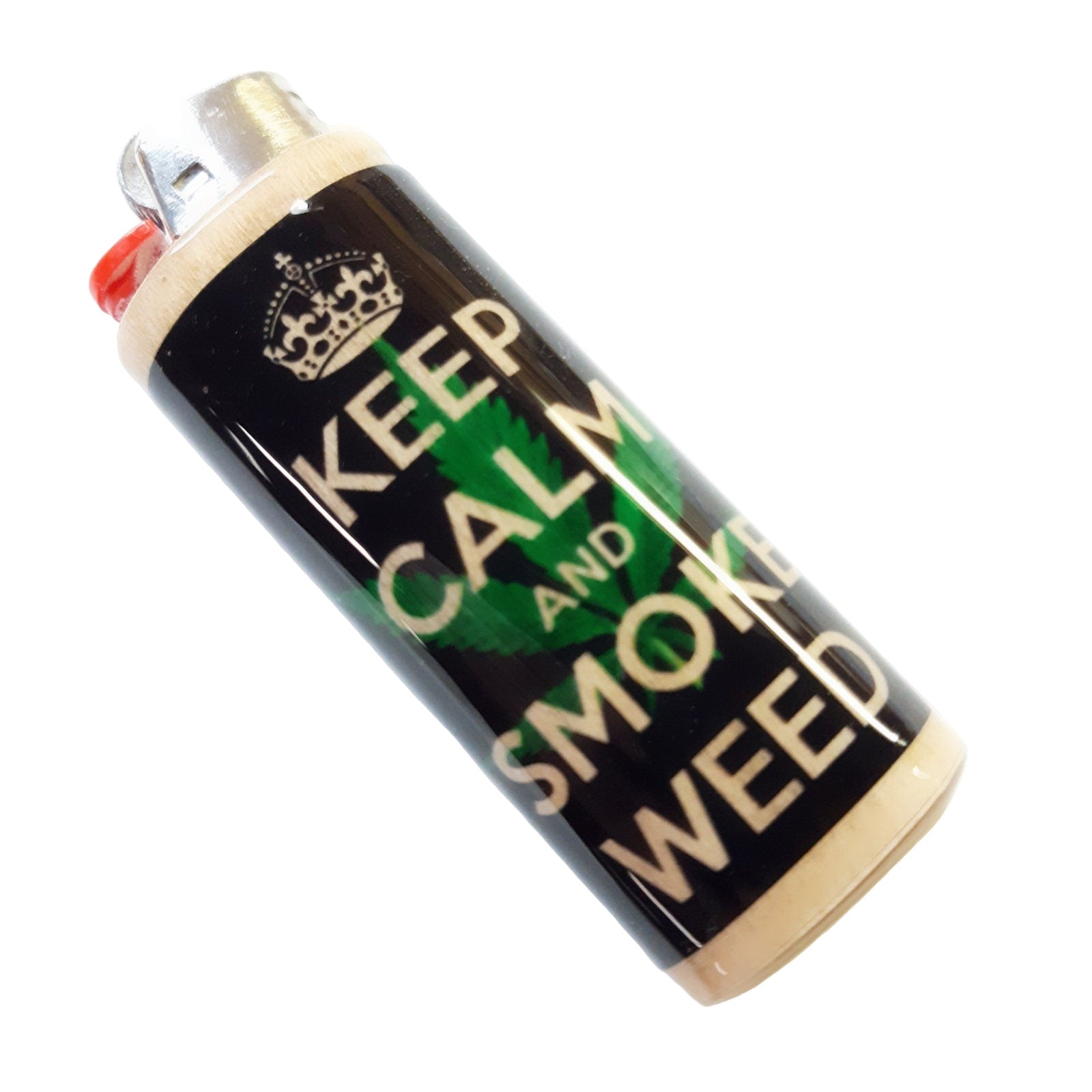 Lighter with 'Keep Calm and Smoke Weed' text on a white background
