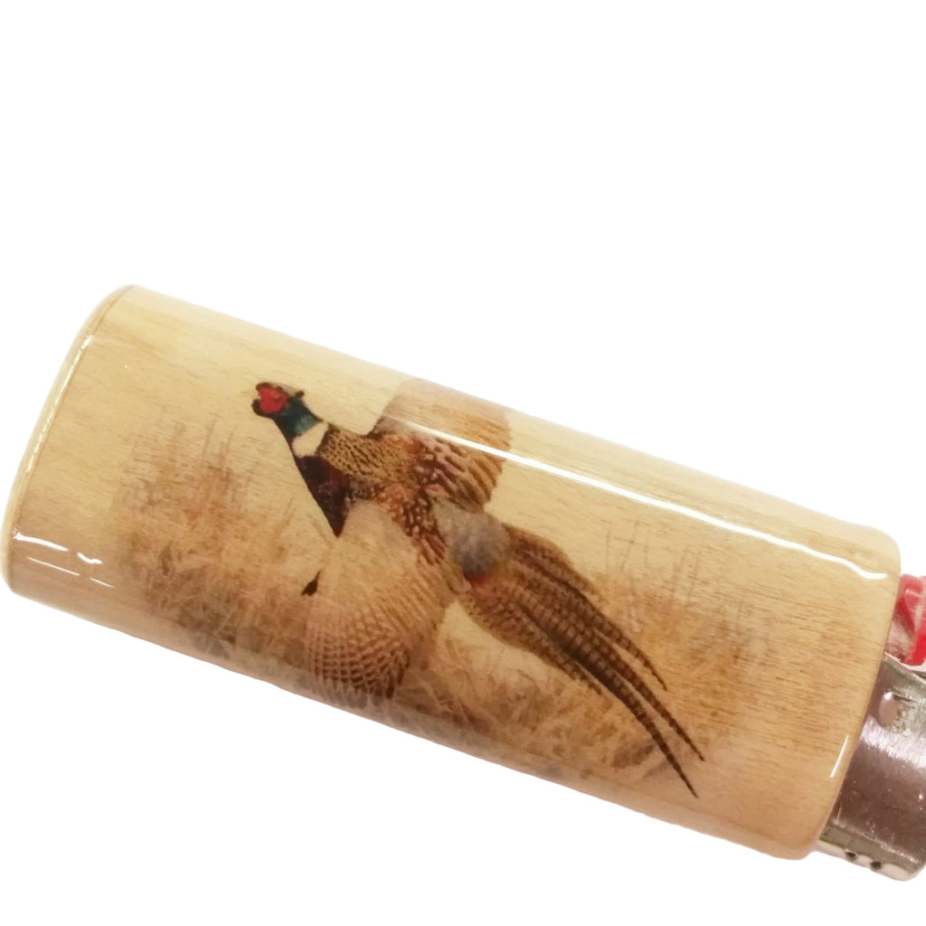 Lighter with a pheasant design on a white background