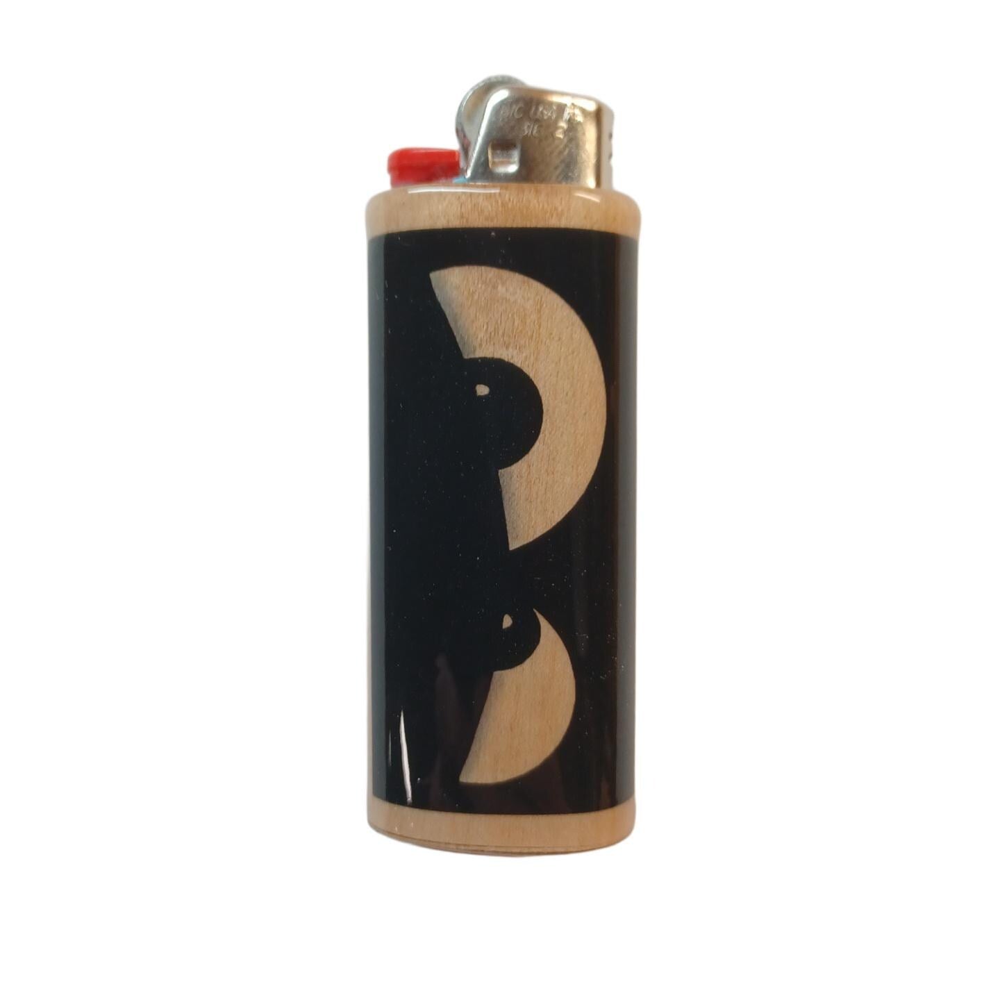 Black lighter with a design on a white background