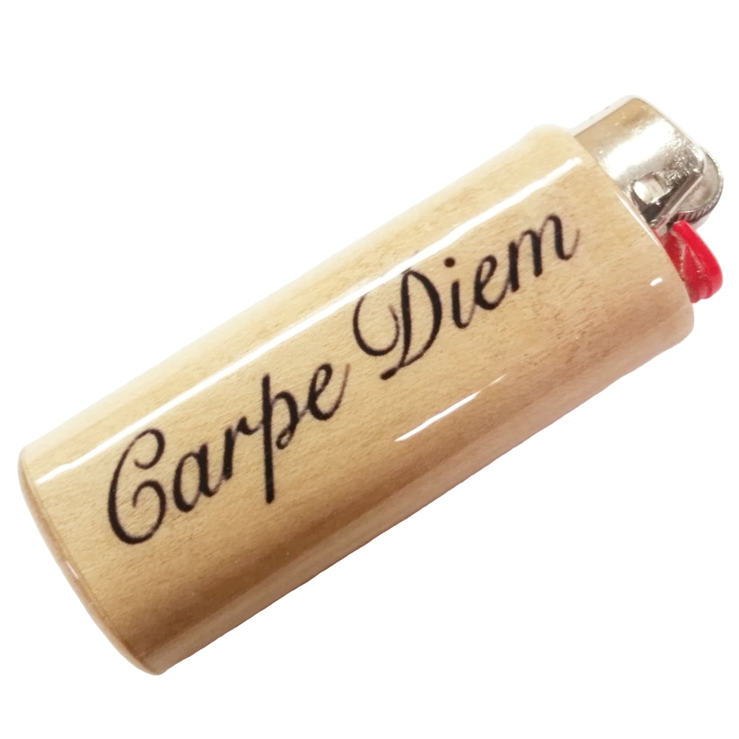 Lighter with 'Carpe Diem' engraving on a white background