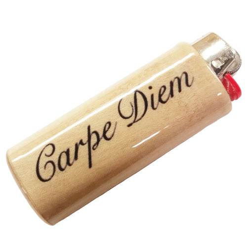 Lighter with 'Carpe Diem' engraving on a white background