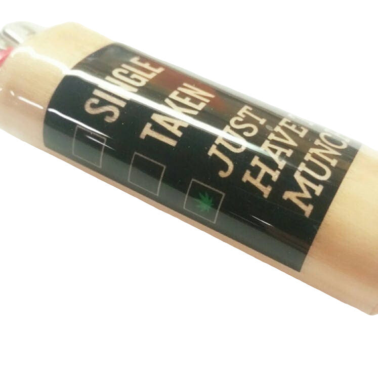 Lighter with a humorous label on a white background