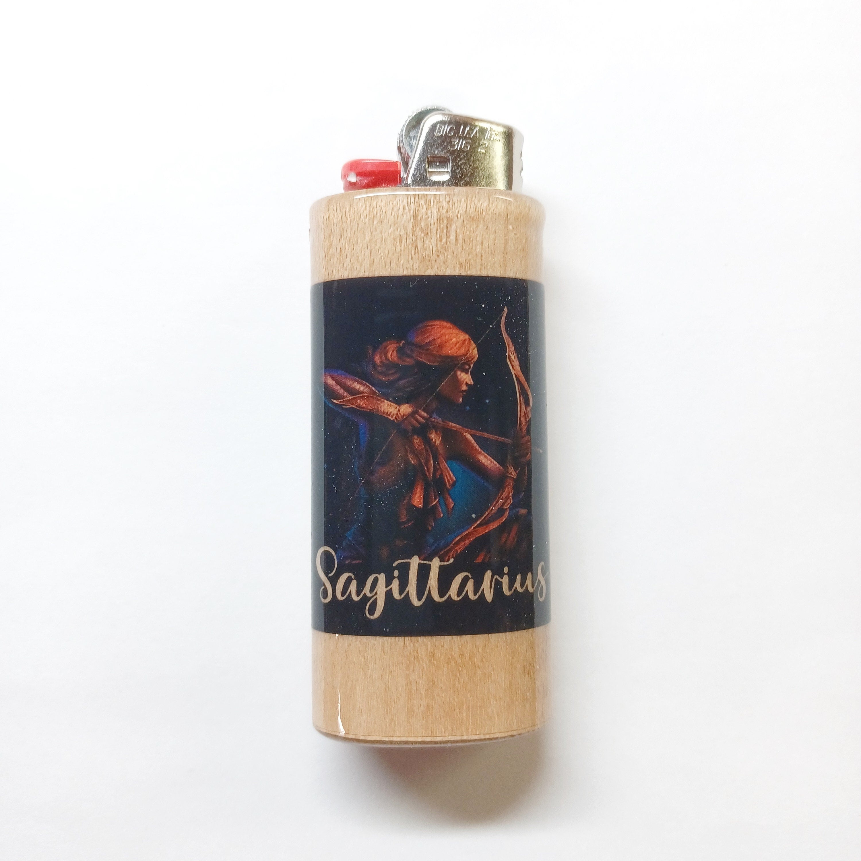 Lighter with Sagittarius zodiac design on a white background