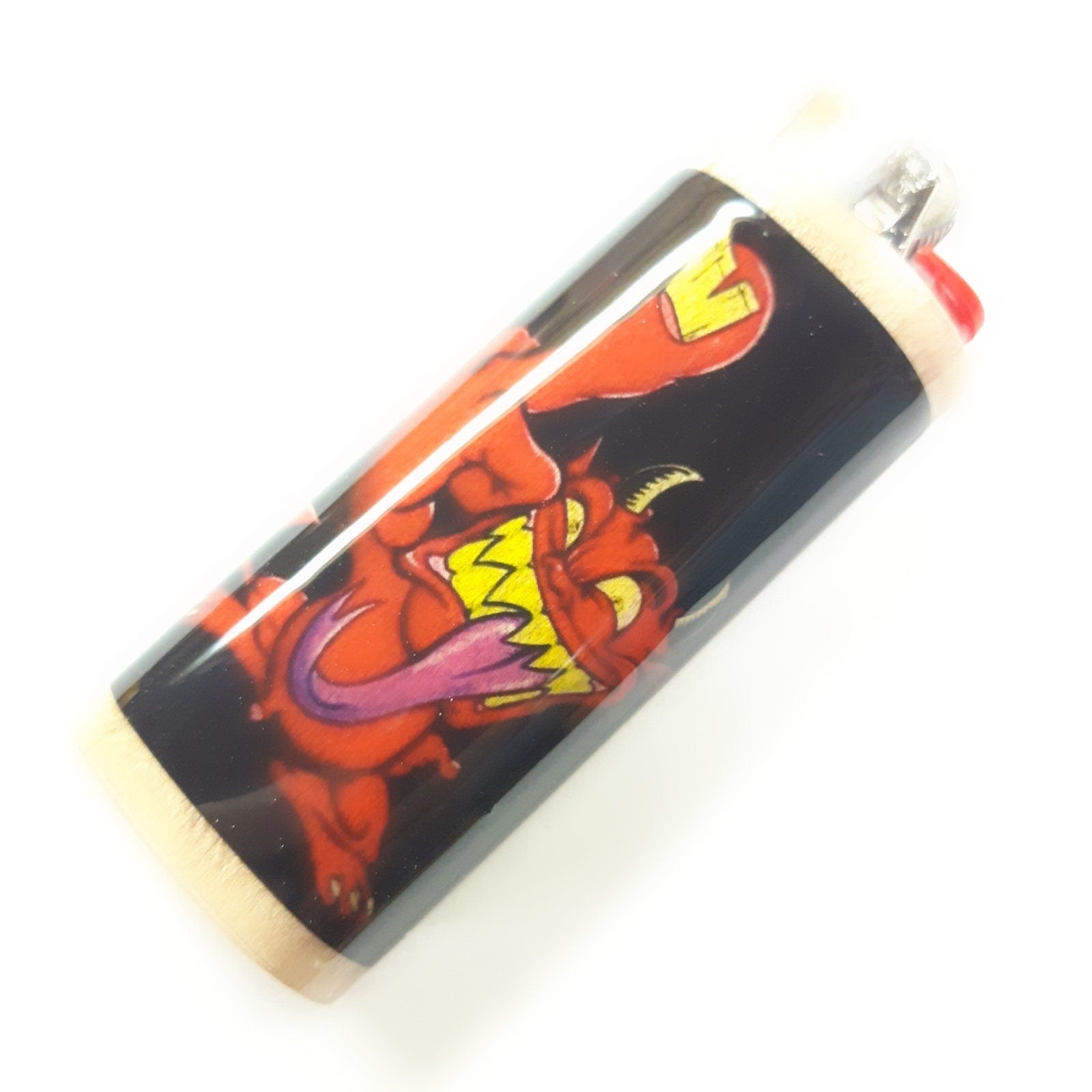 Lighter with a colorful design of a devil on a white background
