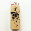 Wooden lighter with skull and crossbones design on a white background