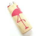 Beige lighter with a pink flamingo design on a white background