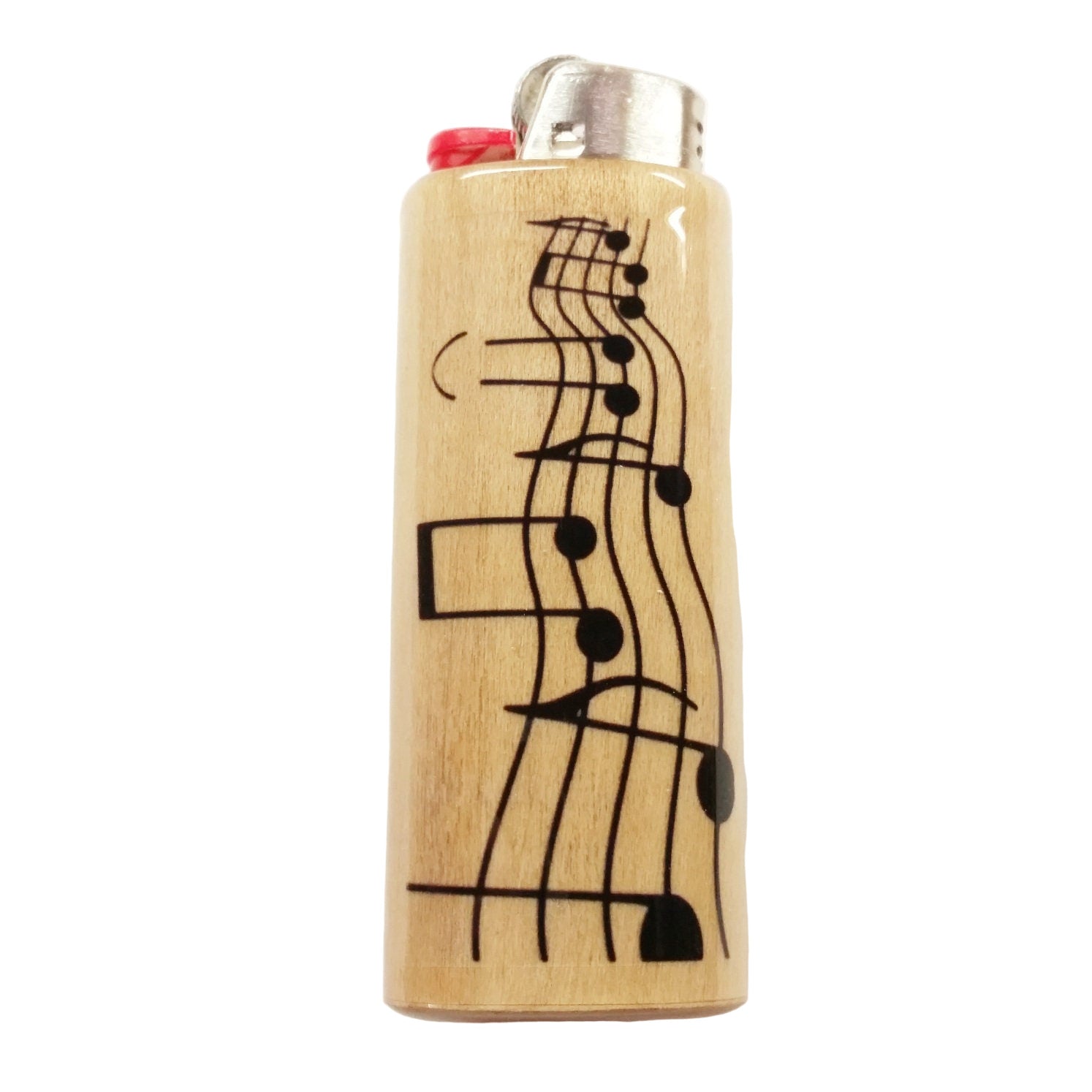 Lighter with musical note design on a white background