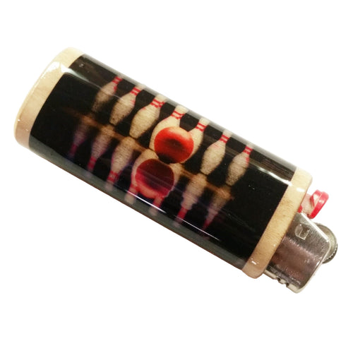 lighter holder with a bowling pin design on a white background