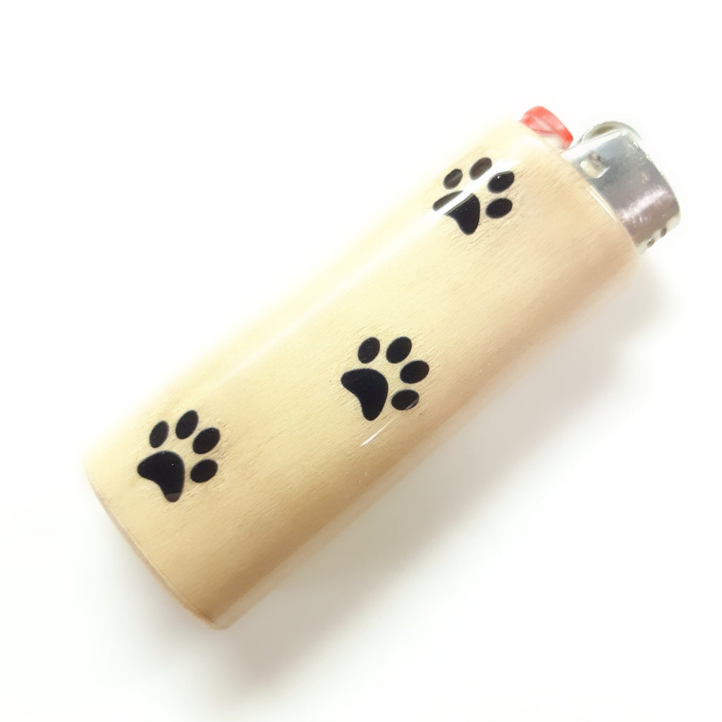 Pet Paw Prints Fits Bic Lighters Wood Holder Cover Sleeve Case