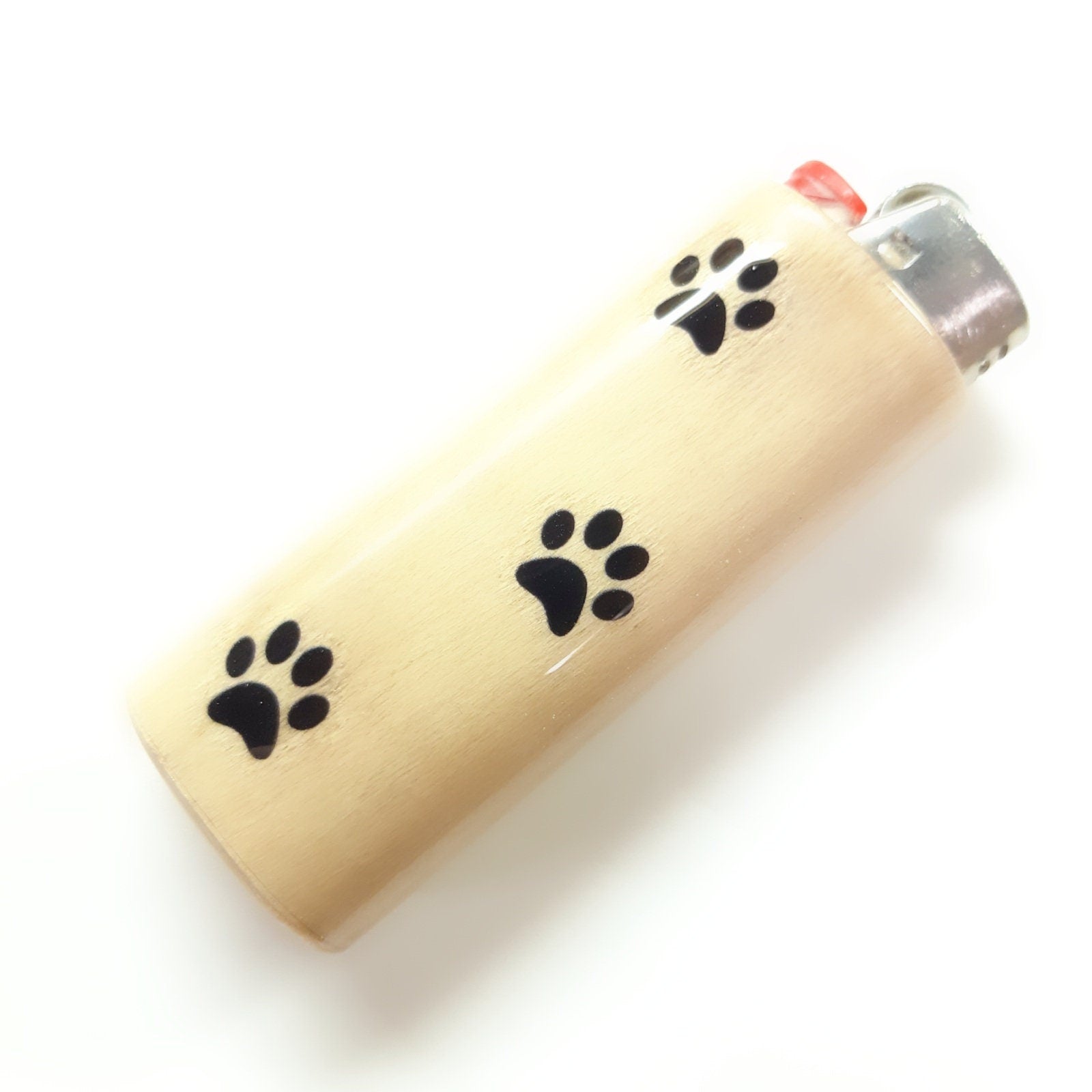 Pet Paw Prints Fits Bic Lighters Wood Holder Cover Sleeve Case