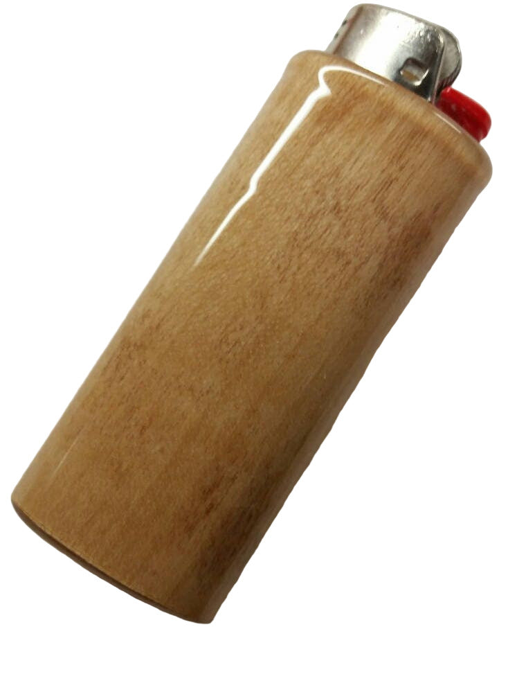 Wooden lighter with a metallic top on a white background
