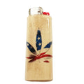 Lighter with a cannabis leaf design featuring American flag colors on a white background