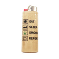 Lighter with 'Eat Sleep Smoke Repeat' text on a white background